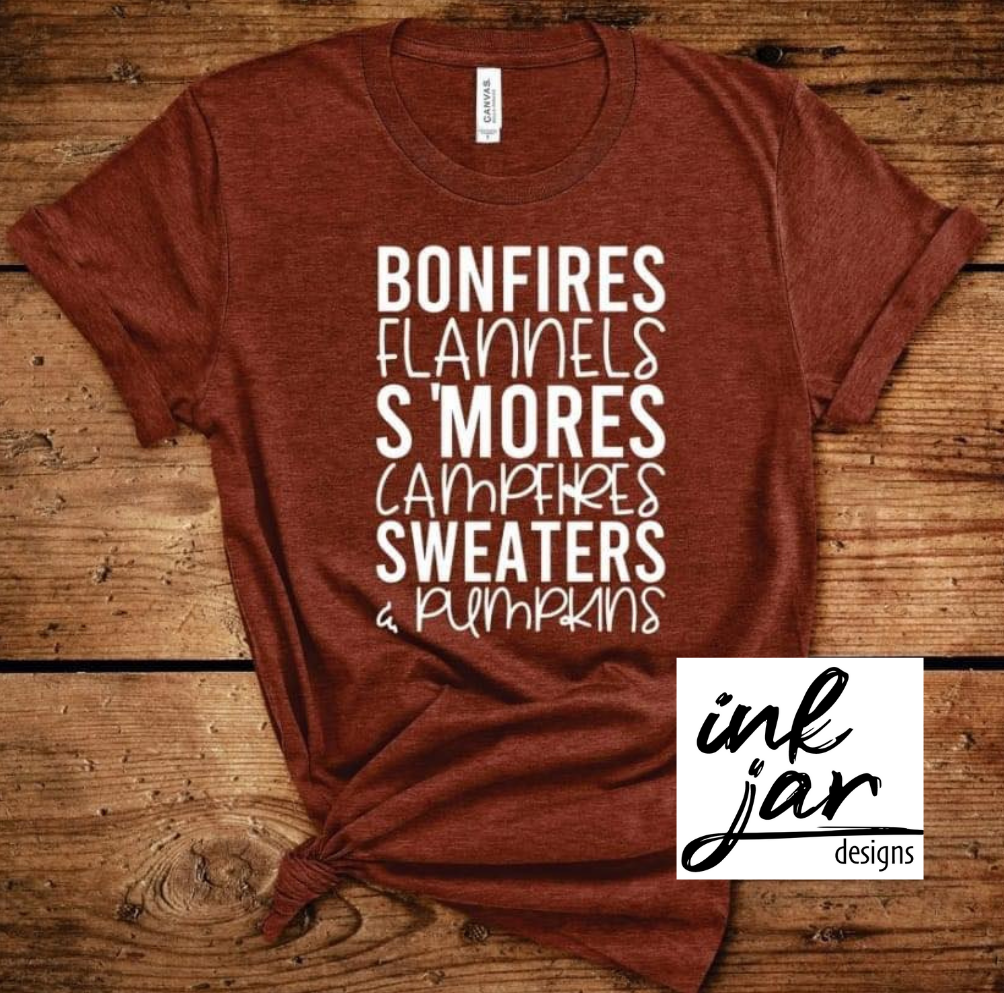 Bonfires Flannels S'mores Campfires Sweaters Pumpkins