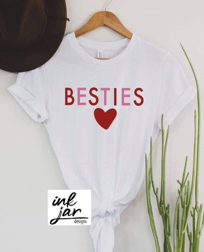 BESTIES with heart in red/pink Screen Print Youth/Adult