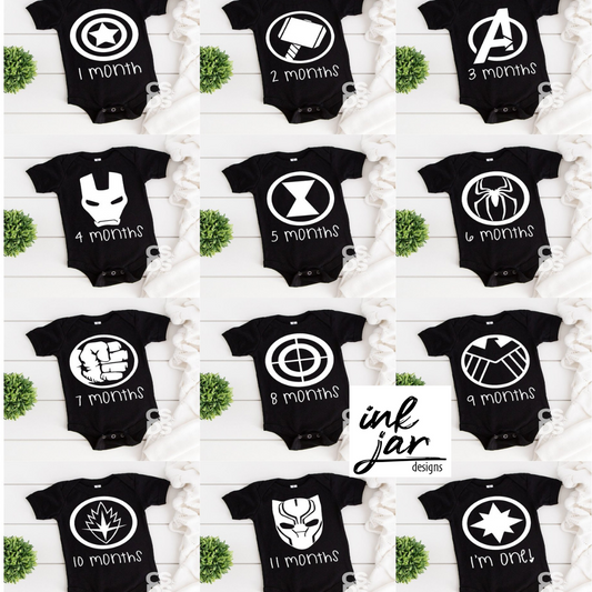 MILESTONES- Superhero Baby- 12 month set