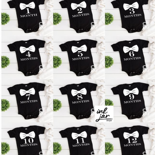 MILESTONES- Bow Ties- 12 month set