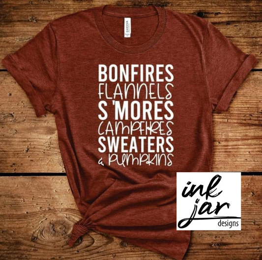 Bonfires Flannels S'mores Campfires Sweaters Pumpkins